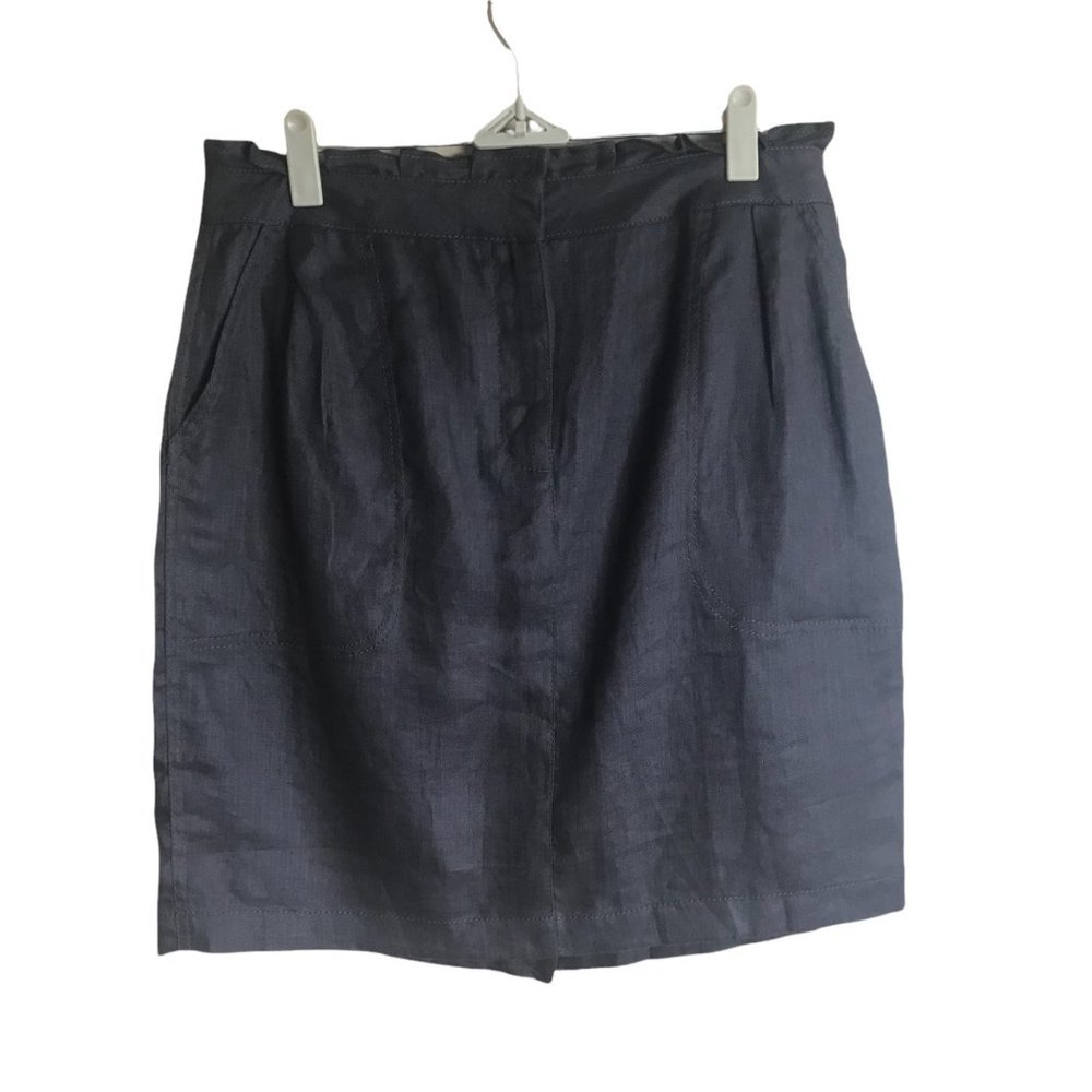 J. Crew 100%‎ Linen Skirt Women Sz 8 Gray Grey Front Back Pockets Zip Hook Close